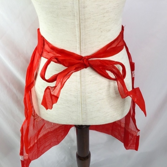 VINTAGE Sweetheart Apron Cottage Core Sheer Floral Appliqué Lace Red White - Picture 2 of 11